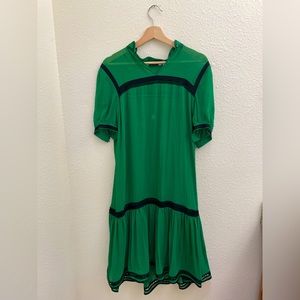 MIDI drop waist green dress with slip
